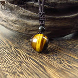 Natural Tiger Eye Stone Round Beads Pendant Necklace