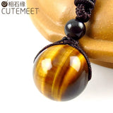 Natural Tiger Eye Stone Round Beads Pendant Necklace