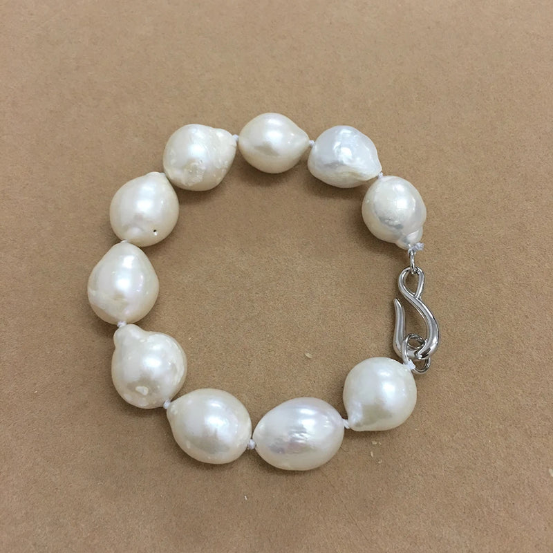 Natural Freshwater Pearl Bracelet, Baroque Shape, 11-14mm Diameter