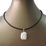 Baroque Pearl Pendant Necklace, Real Leather Chain, 17x21 mm Rectangle Pearl