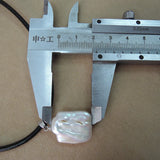 Baroque Pearl Pendant Necklace, Real Leather Chain, 17x21 mm Rectangle Pearl