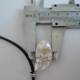 Baroque Pearl Pendant Necklace with Real Leather Chain