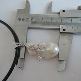 Baroque Pearl Pendant Necklace with Real Leather Chain