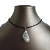 Baroque Pearl Pendant Necklace with Real Leather Chain