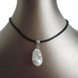 Baroque Pearl Pendant Necklace with Real Leather Chain