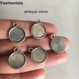 100 pcs 12mm Antique Gold/Silver Round Pendant Tray Bezel Rope Design