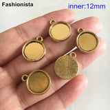 100 pcs 12mm Antique Gold/Silver Round Pendant Tray Bezel Rope Design