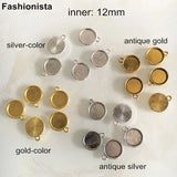 100 pcs 12mm Antique Gold/Silver Round Pendant Tray Bezel Rope Design