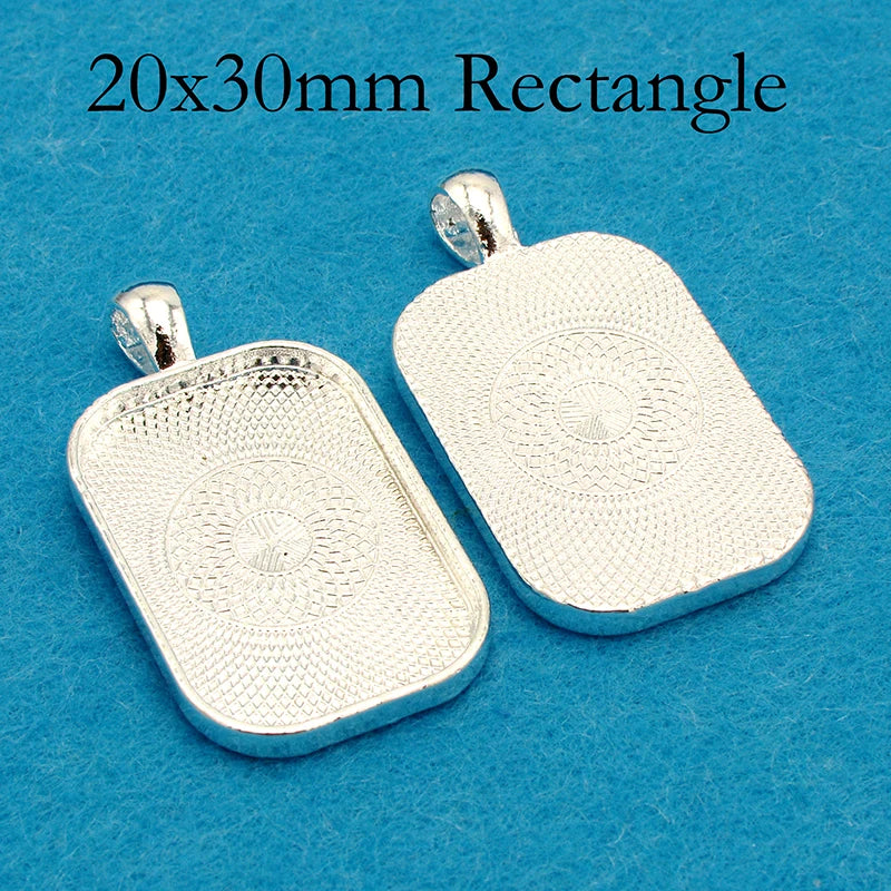 100pcs Rectangle Pendant Setting, Bezel Pendant Blanks for Cabochons
