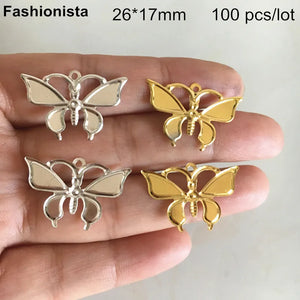 100 pcs Metal Stamping Butterfly Charms, Filigree Butterfly Pendant