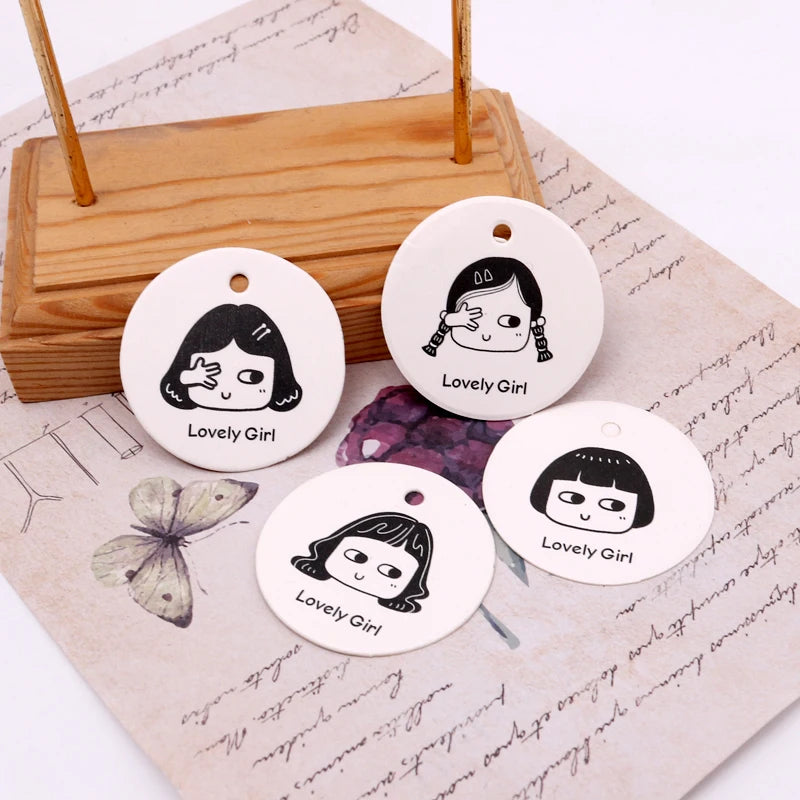 100 pcs 3.5cm Round Paper Label for Little Girl Gift Personalized Tag