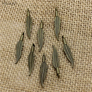 100 pcs Mini Feather Charms Vintage Zinc Alloy Jewelry Pendant