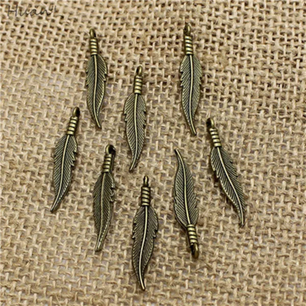 100 pcs Mini Feather Charms Vintage Zinc Alloy Jewelry Pendant