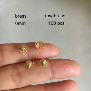 100 pcs Brass Filigree Bead Caps 6mm Silver Raw Brass Metal Hollow Flower Beads