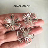 100 pcs Filigree Metal Flowers Bead Caps 27mm, Gold/Silver/Steel/Bronze