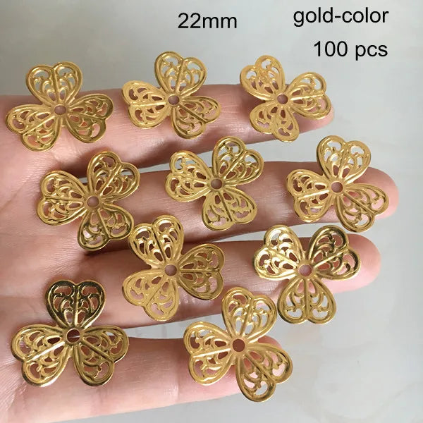 100 pcs Metal Filigree 3 Petal Flower Bead Caps 22mm Gold/Silver/Bronze