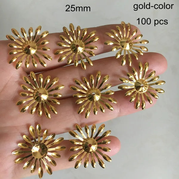 100 Gold Filigree Flower Bead Caps 25mm