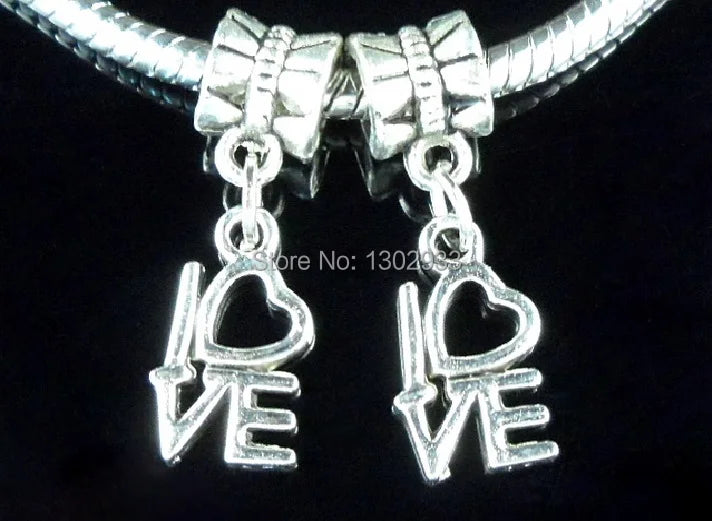 100 pcs/Lot Mix Owl Love Ribbon Vintage Silver Dangle Charms