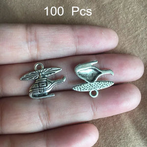 100 pcs Metal Helicopter Charms Antique Airplane Pendant 16*19mm