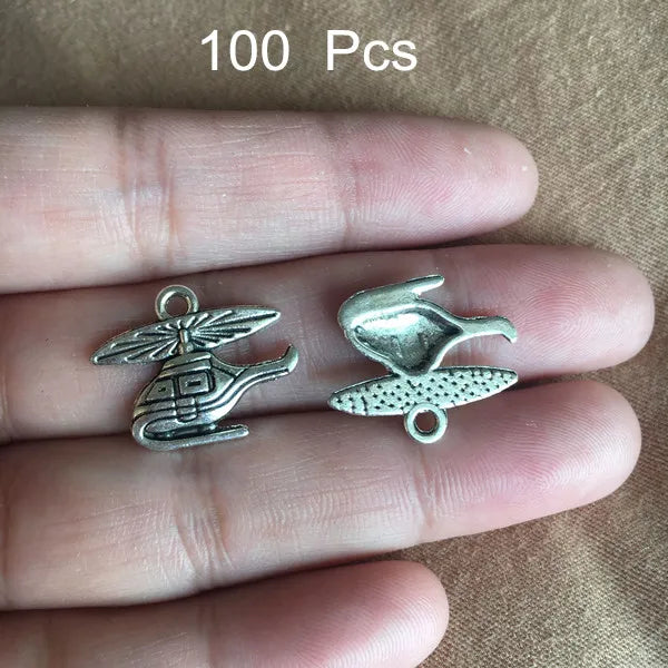 100 pcs Metal Helicopter Charms Antique Airplane Pendant 16*19mm