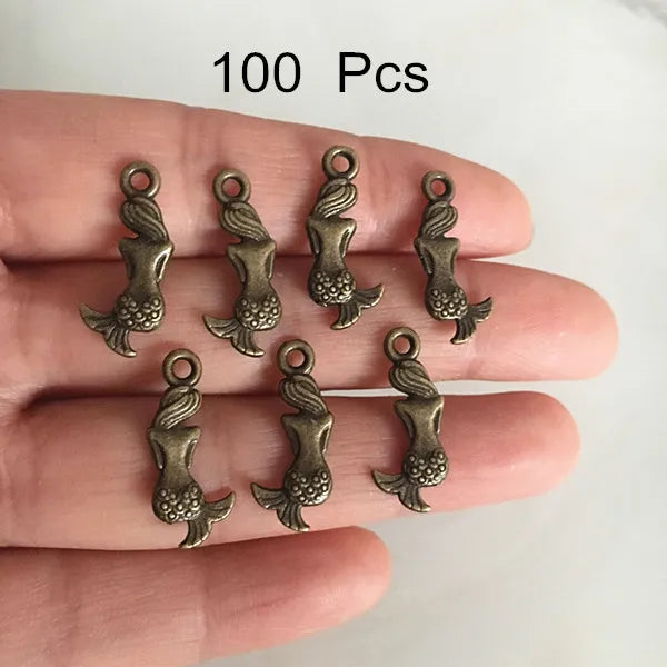 100 pcs Antique Bronze Mermaid Charms 9*20mm Double Sided Shy Mermaid Charms
