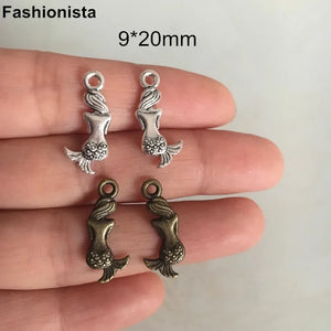100 pcs Antique Bronze Mermaid Charms 9*20mm Double Sided Shy Mermaid Charms