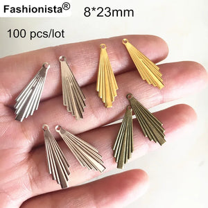 100 pcs Metal Stamping Fan Shape Charms 8*23mm