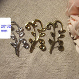 100 pcs Metal Stamping Crafted Leaf Branch 20*32mm Gold Silver Bronze Steel