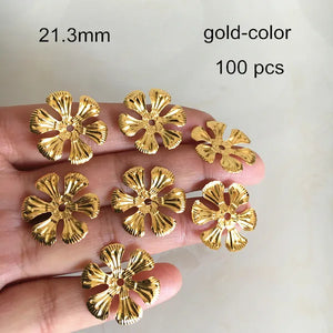 100 pcs Metal Stamping Flower Bead Caps For Filigree Jewel Making-Silver