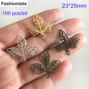 100 pcs Metal Stamping Leaf Charms 23*25mm Gold/Silver/Steel/Bronze DIY Crafts
