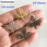 100 pcs Metal Stamping Leaf Charms 23*25mm Gold/Silver/Steel/Bronze DIY Crafts