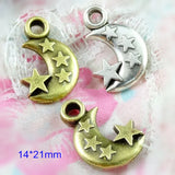 100 pcs Moon Stars Charms, Double Sided Crescent Moon Star Charms 14*21mm