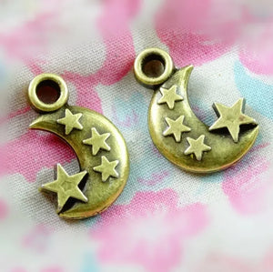 100 pcs Moon Stars Charms, Double Sided Crescent Moon Star Charms 14*21mm