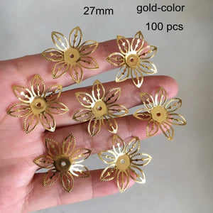 100 pcs Metal Filigree Flower Bead Cap, 27mm, Gold/Silver/Bronze, Jewel Findings