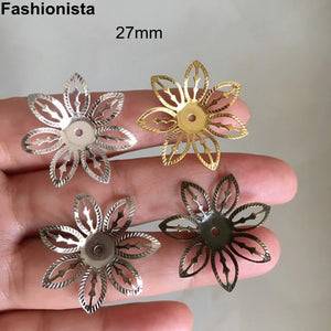 100 pcs Metal Filigree Flower Bead Cap, 27mm, Gold/Silver/Bronze, Jewel Findings