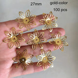 100 pcs Metal Filigree Flower Bead Cap, 27mm, Gold/Silver/Bronze, Jewel Findings