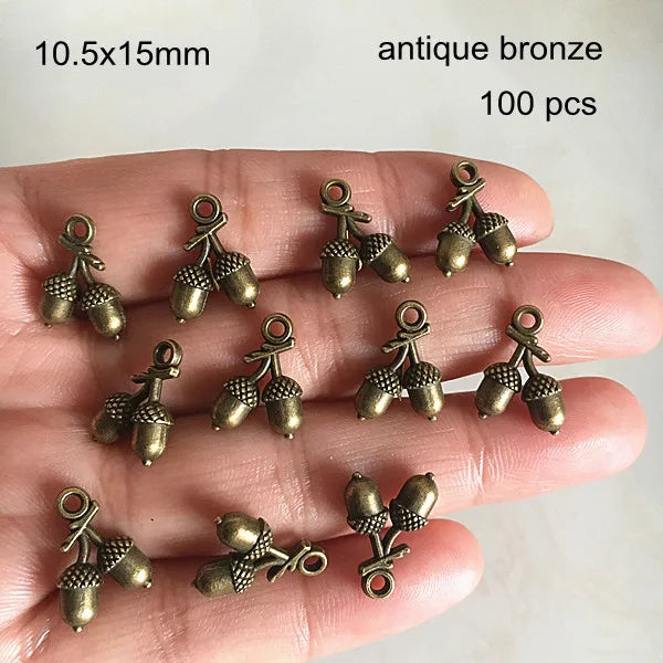 100 pcs Pinecone Charms 10.5x15mm Antique Bronze DIY Earrings Bracelets Pendant