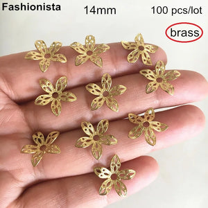 100 Raw Brass Bead Caps, 14mm Flower Bead Cap, Jewelry Making DIY Crafts