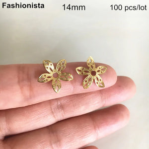 100 Raw Brass Bead Caps, 14mm Flower Bead Cap, Jewelry Making DIY Crafts