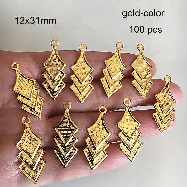 100 pcs Small Charms 12x31mm Three-Layer Rhombus Earrings Charms