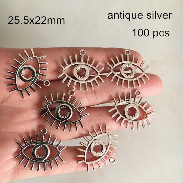 Vintage Metal Eyes Charms 25.5x22mm Long Eyelashes Eye For Jewelry DIY -D