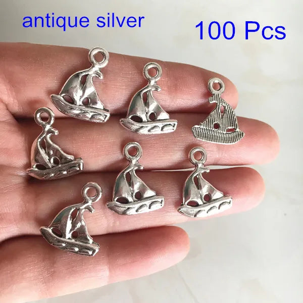 100 pcs Sailboat Charms for DIY Jewelry Making