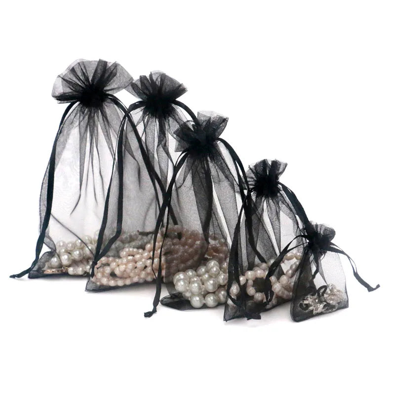 100 pcs Drawstring Organza Bag Wedding Candy Jewelry Packaging 5x7cm 7x9cm