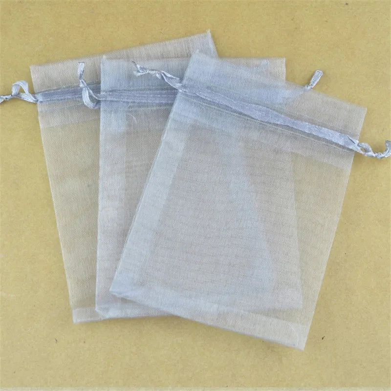 100 Gray Organza Gift Bags 5x7 Drawstring Wedding Candy Jewelry Packaging