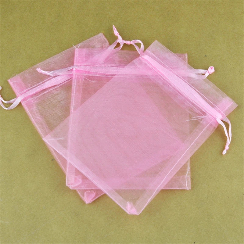 100 pcs Pink Organza Bag Wedding Candy Jewelry Packaging Display Gift Bag
