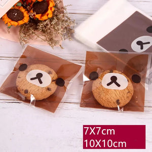 100 pcs Bear Plastic Cookie Bags Biscuit Snack Packing Candy Wedding Bags