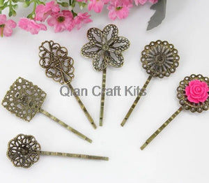 100pcs Antique Bronze Filigree Hair Clips Vintage for DIY Hair Bobby Pin Pad