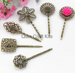 100pcs Antique Bronze Filigree Hair Clips Vintage for DIY Hair Bobby Pin Pad