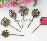 100pcs Antique Bronze Filigree Hair Clips Vintage for DIY Hair Bobby Pin Pad