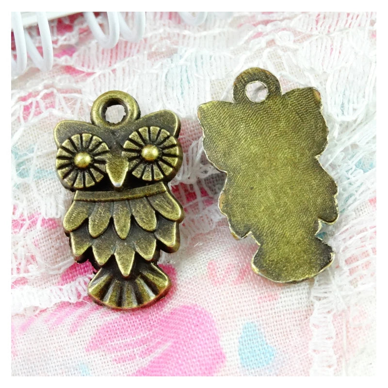 100 Antique Bronze Owl Charms 11.8x20mm DIY Jewelry Accessories